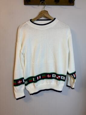 Vintage Indian Harbour Knit Sweater Short Sleeve White Nautical Women’s Size M
